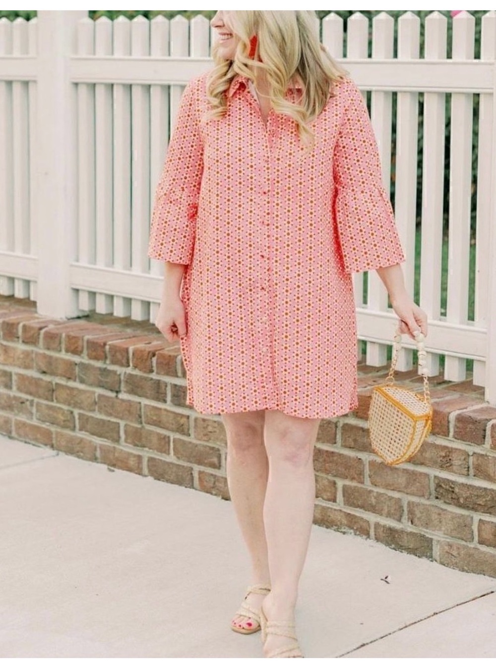 Victoria Dunn retro Floral Shirt Dress sully Ruffled Collar and bell sleeves XS